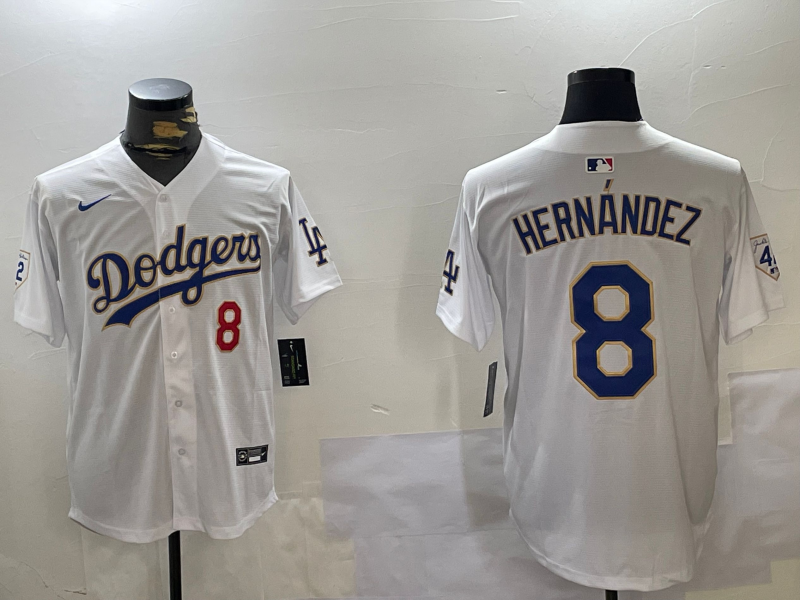 Men's Los Angeles Dodgers Enrique Hernandez #8 White Replica Game Jerseys