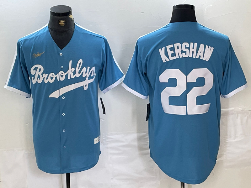 Men's Los Angeles Dodgers Clayton Kershaw #22 Light Blue Alternate Cooperstown Collection Player Jerseys