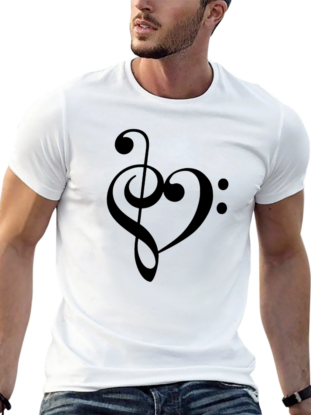 Music Heart Treble Clef Black T-Shirt