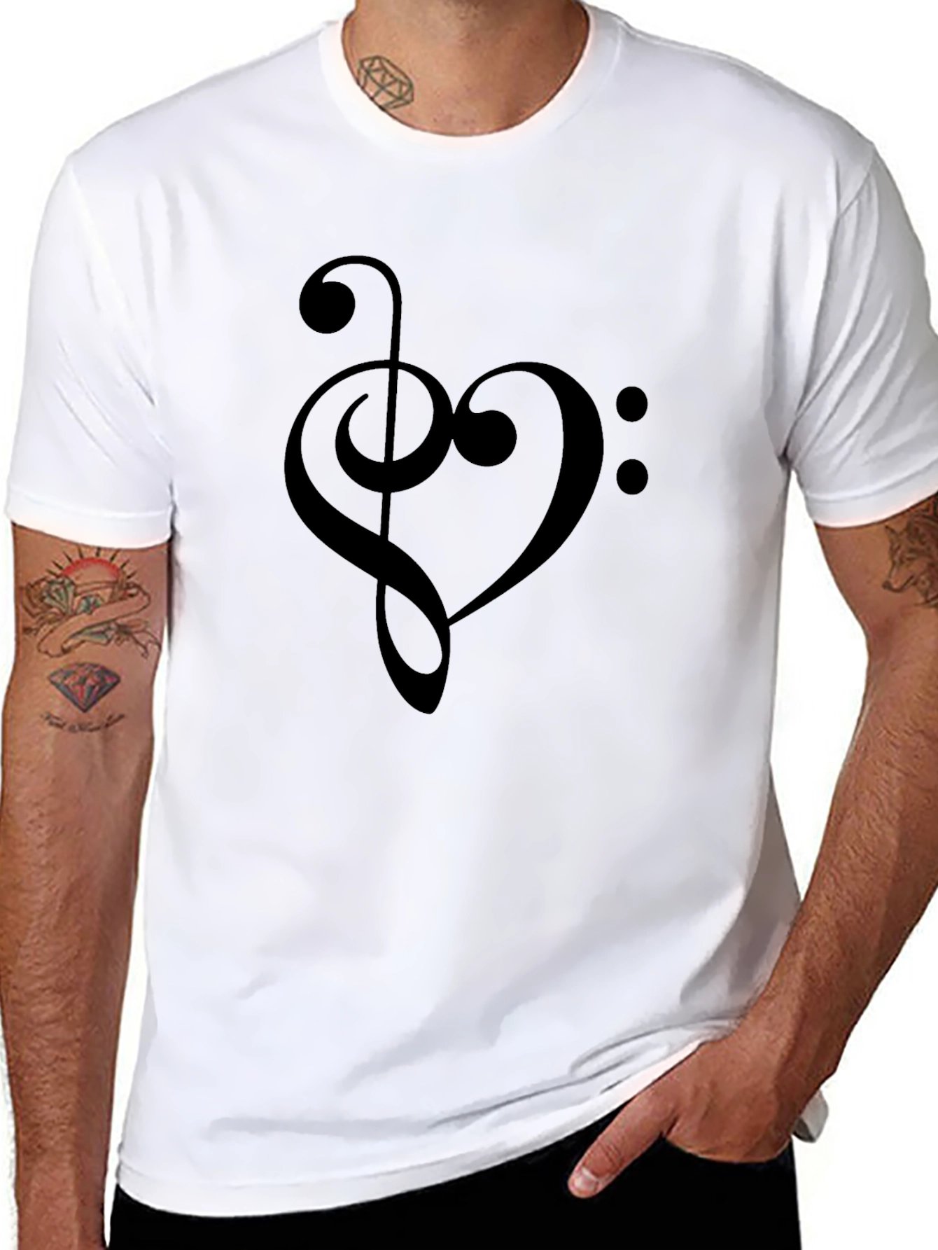 Music Heart Treble Clef Black T-Shirt