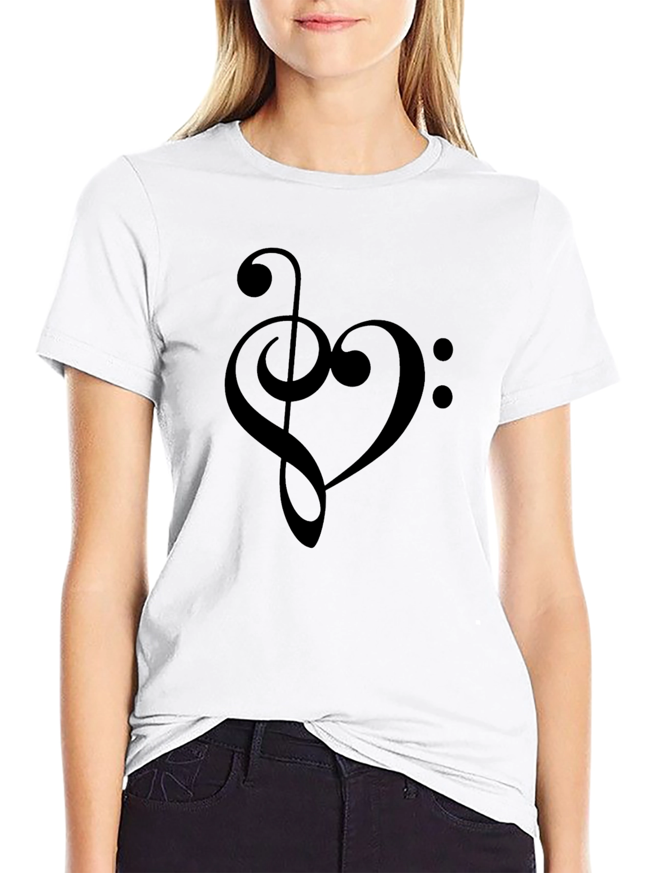 Music Heart Treble Clef Black T-Shirt