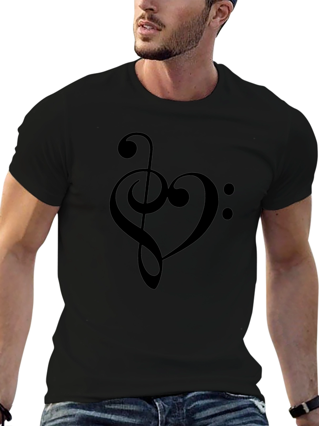 Music Heart Treble Clef Black T-Shirt