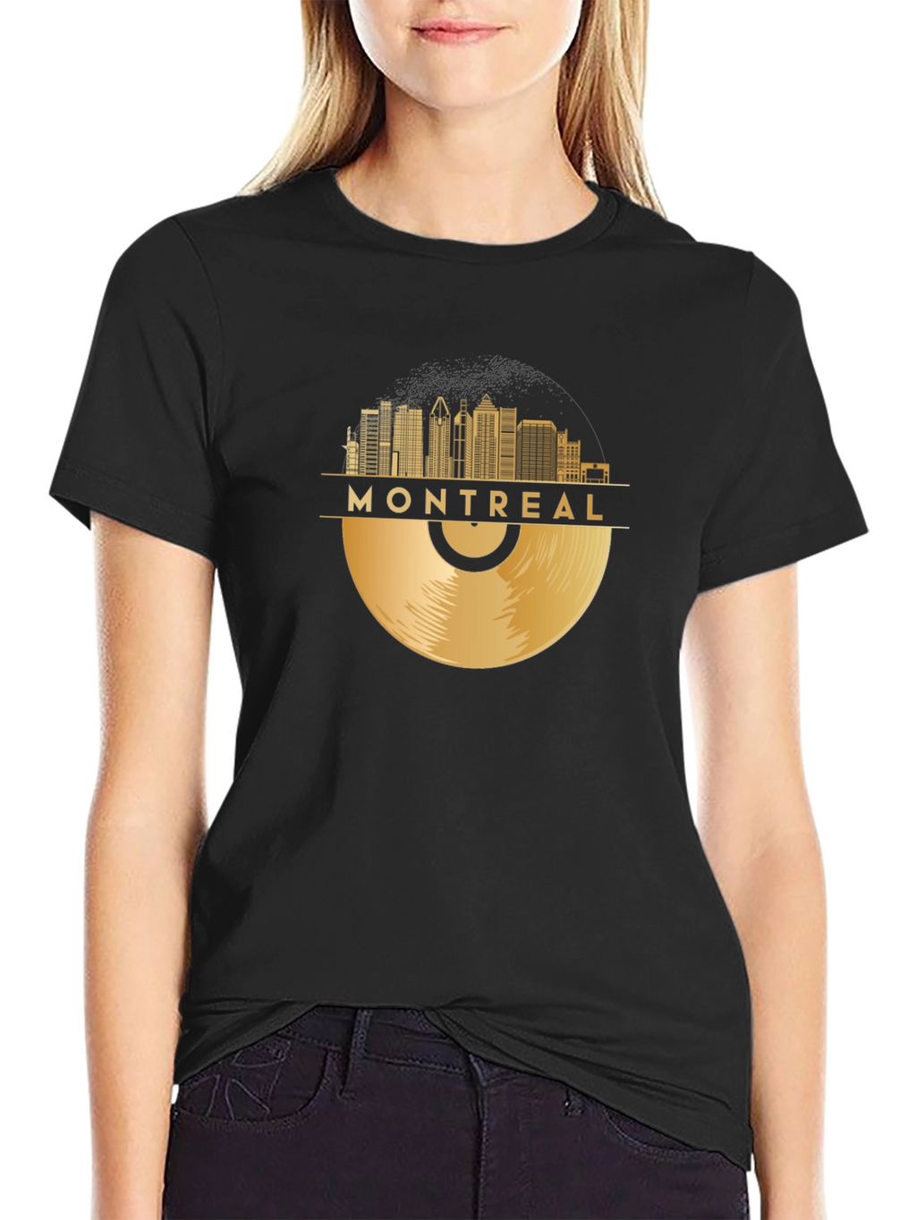 Montreal Skyline Record Black T-Shirt