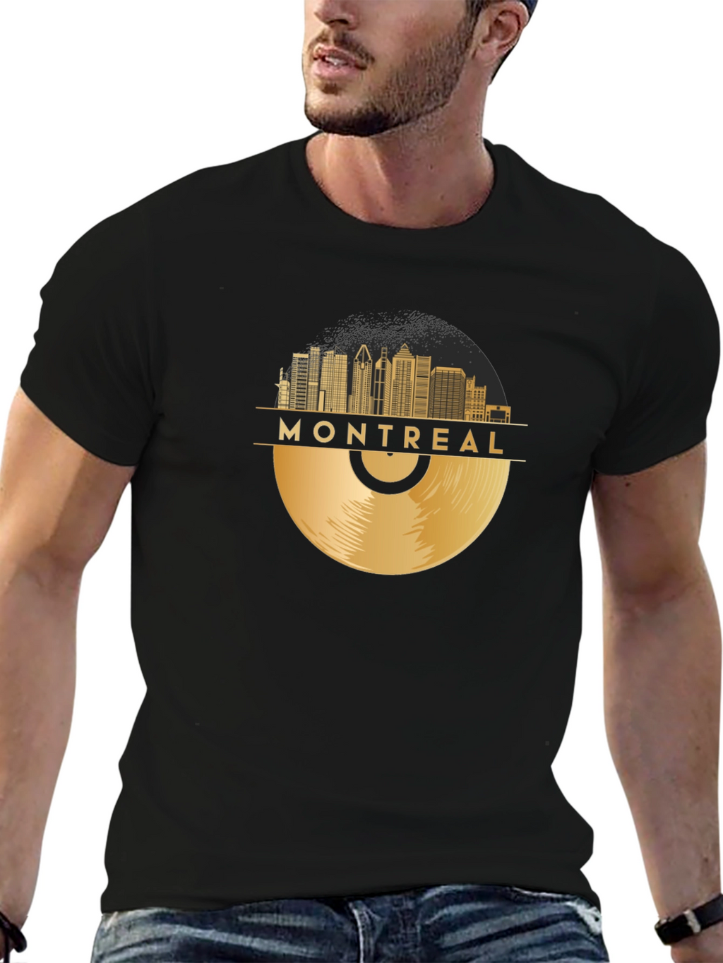 Montreal Skyline Record Black T-Shirt