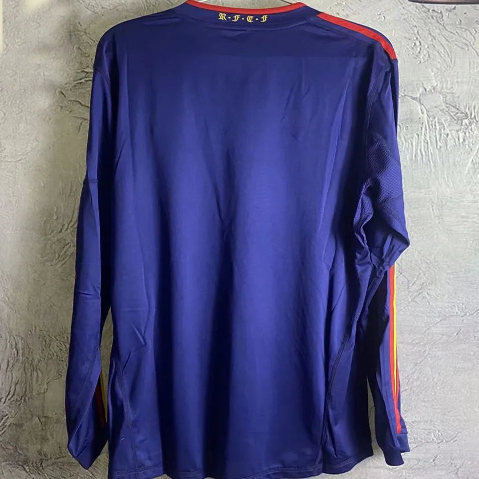 2010 Spain Away Royal Blue Retro Long Sleeve Jersey Back