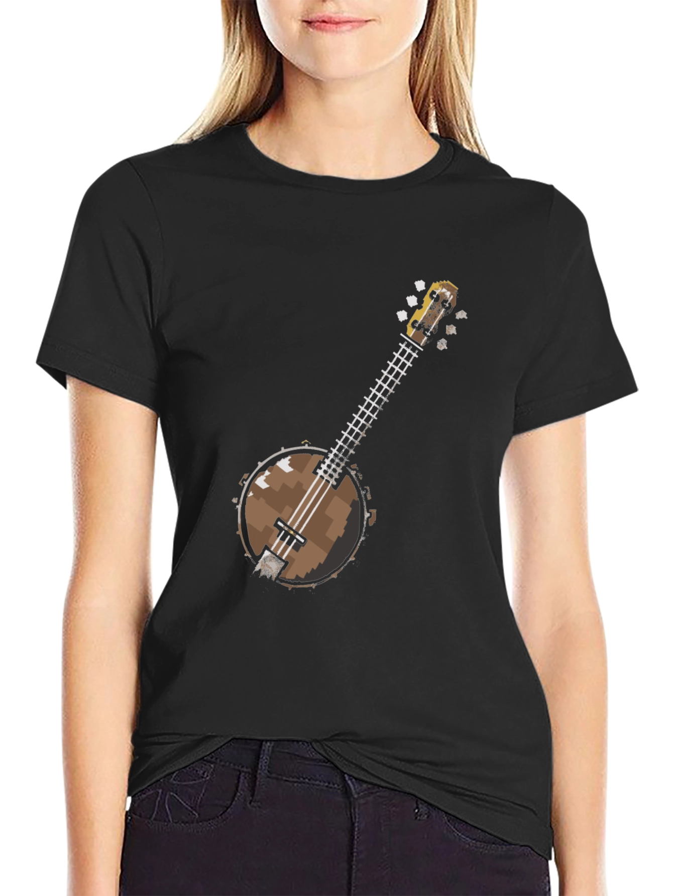 Pixel Banjo Graphic T-Shirt - Black Cotton Tee