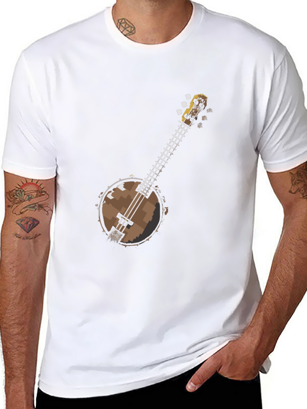 Pixel Banjo Graphic T-Shirt - Black Cotton Tee
