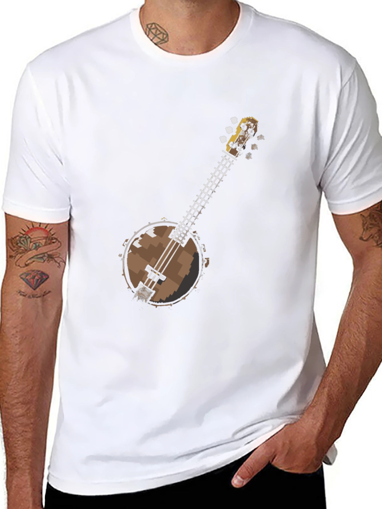 Pixel Banjo Graphic T-Shirt - Black Cotton Tee
