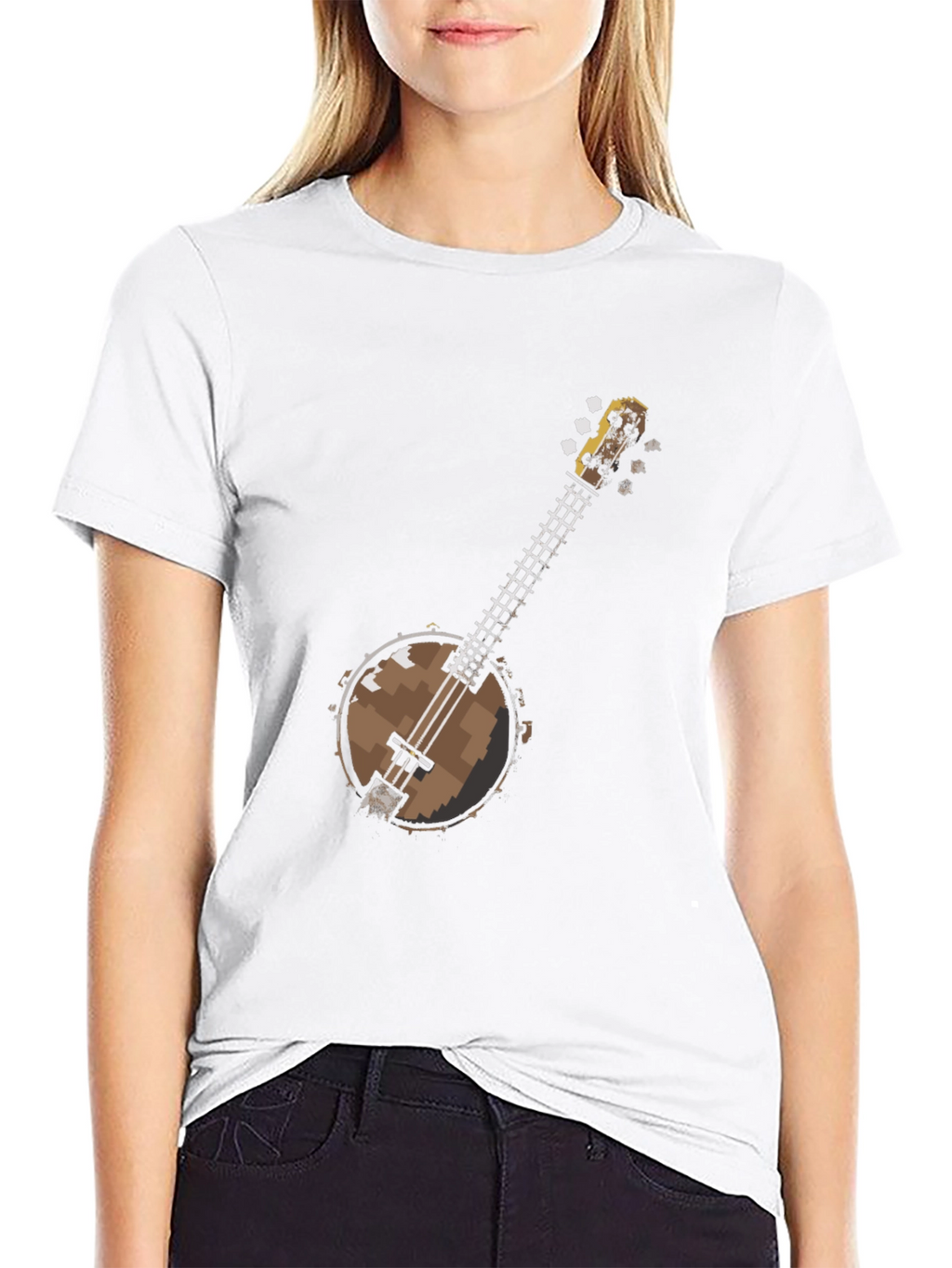 Pixel Banjo Graphic T-Shirt - Black Cotton Tee