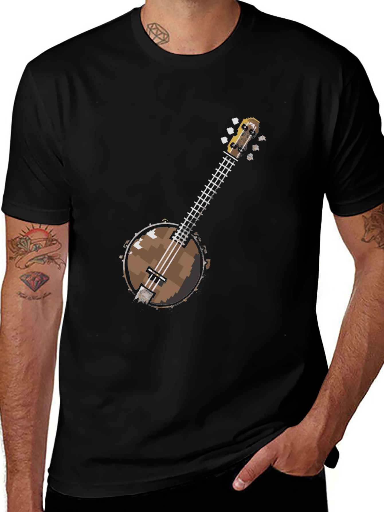 Pixel Banjo Graphic T-Shirt - Black Cotton Tee