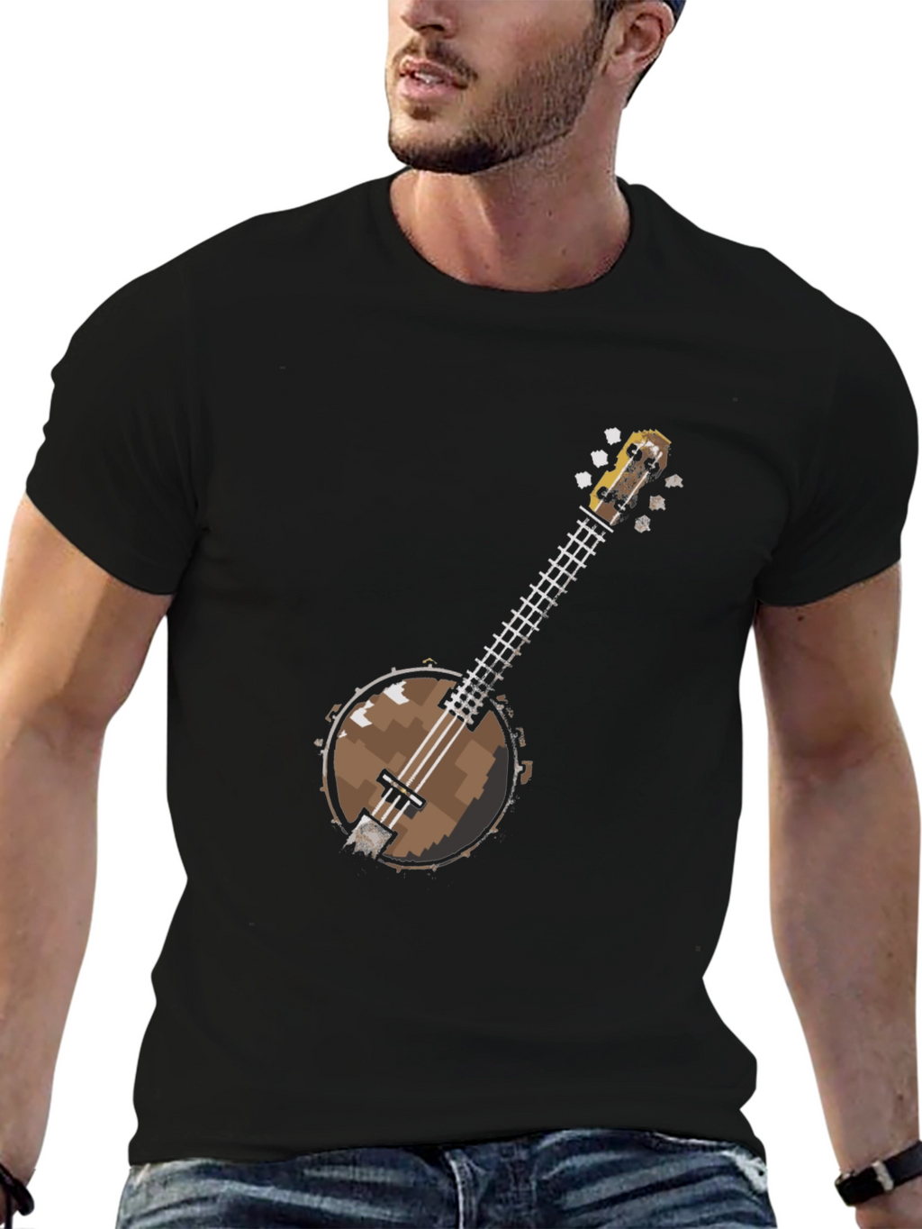 Pixel Banjo Graphic T-Shirt - Black Cotton Tee