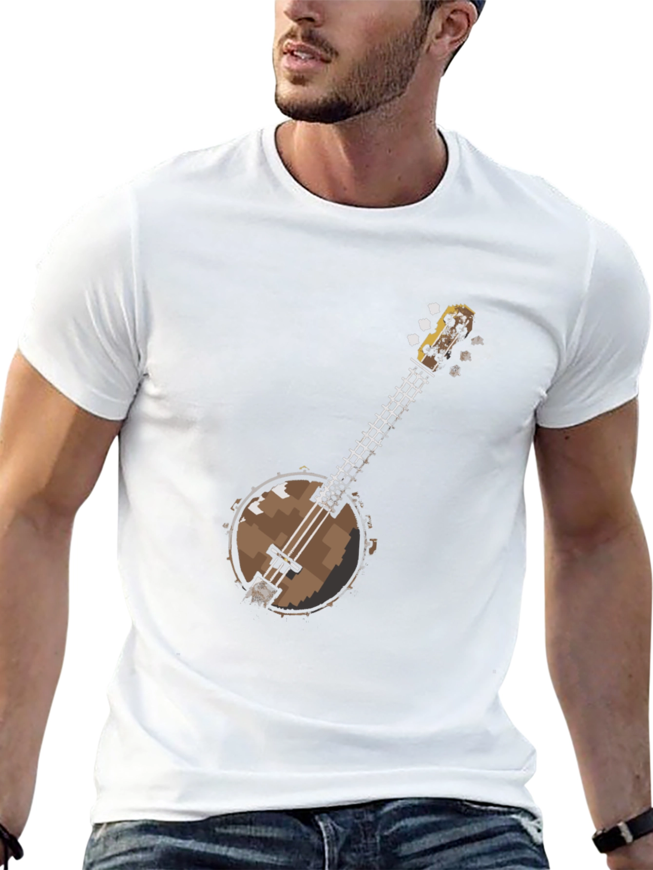 Pixel Banjo Graphic T-Shirt - Black Cotton Tee