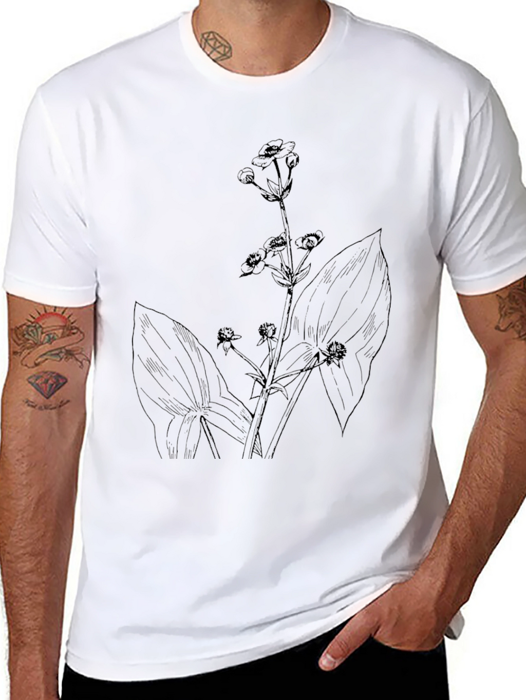 Botanical Print Black T-Shirt for Men