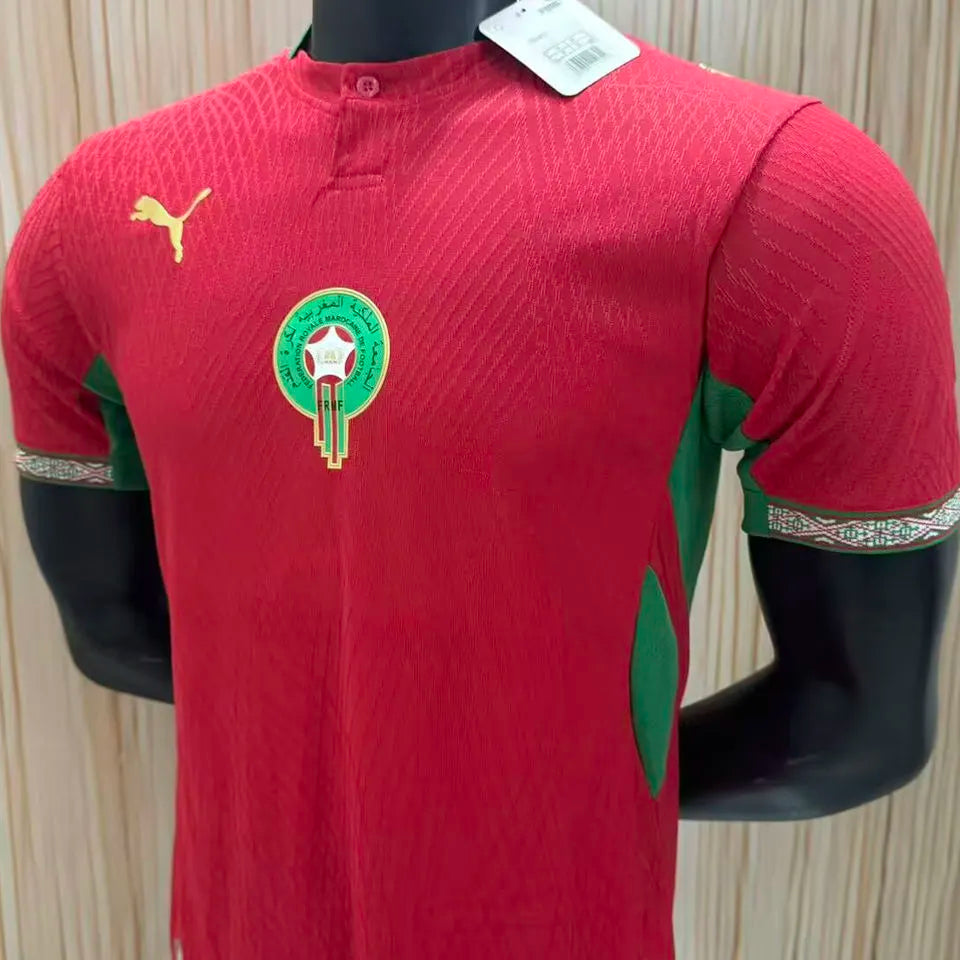 2026/27 Morocco Home Red Player Version Soccer Jersey Detail 1