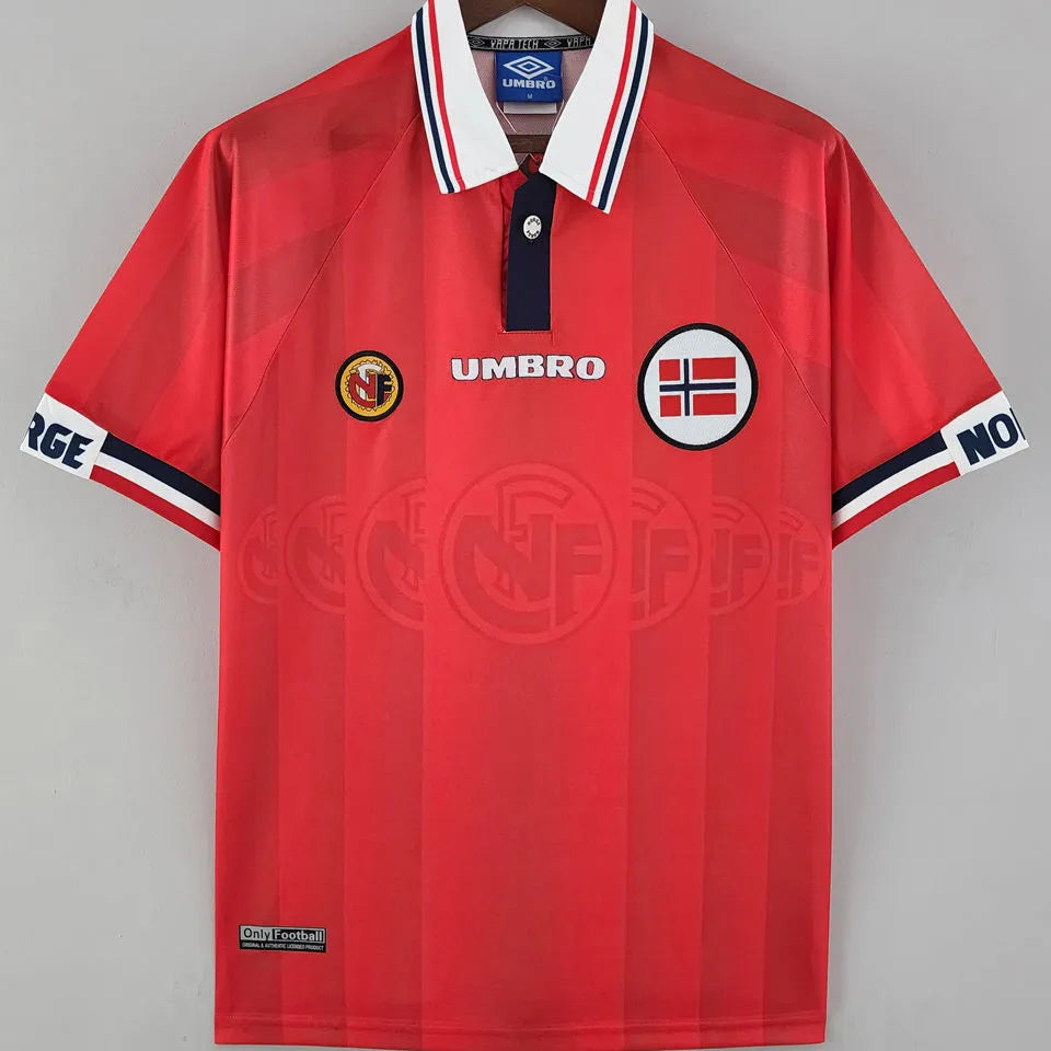 1998/99 Norway Red Retro Soccer Jersey Front