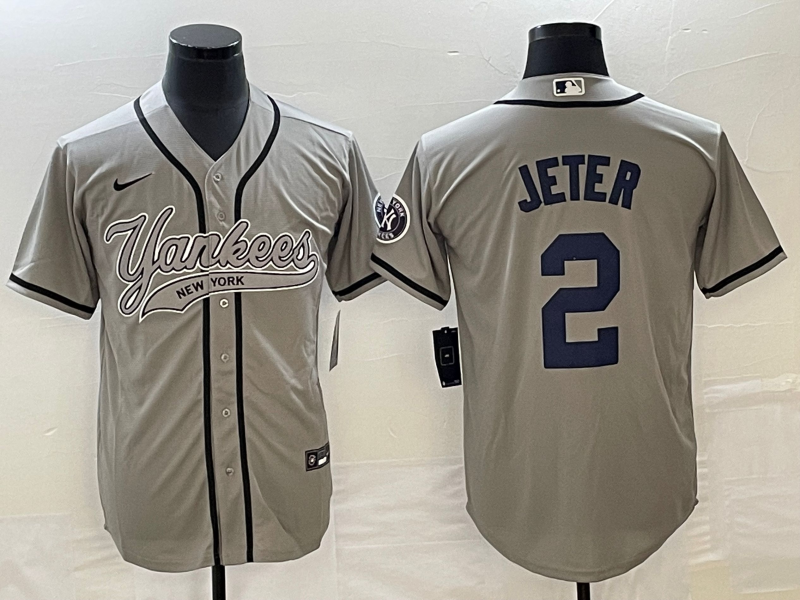 Men's New York Yankees Derek Jeter #2 Gray Player Jerseys Joint Edition
