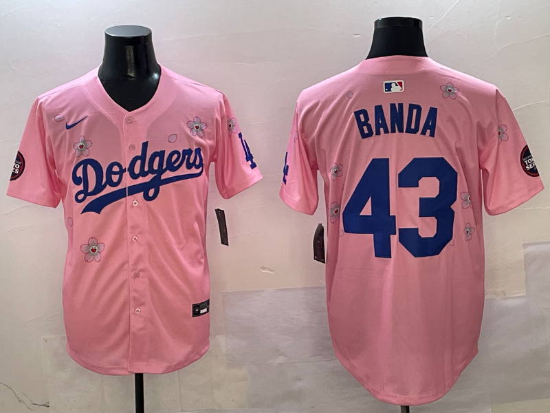Men's Los Angeles Dodgers Anthony Banda #43 Pink Game Jerseys