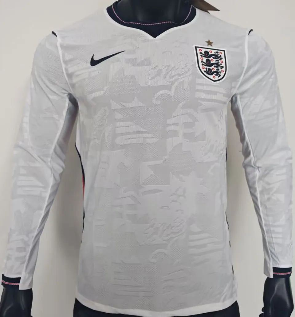2026/27 England Home White Player Version Long Sleeve Soccer Jersey Front