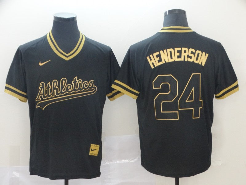 Men's Oakland Athletics Rickey Henderson #24 Black Replica Baseball Jerseys