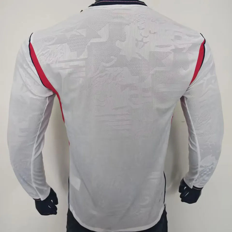 2026/27 England Home White Player Version Long Sleeve Soccer Jersey Back