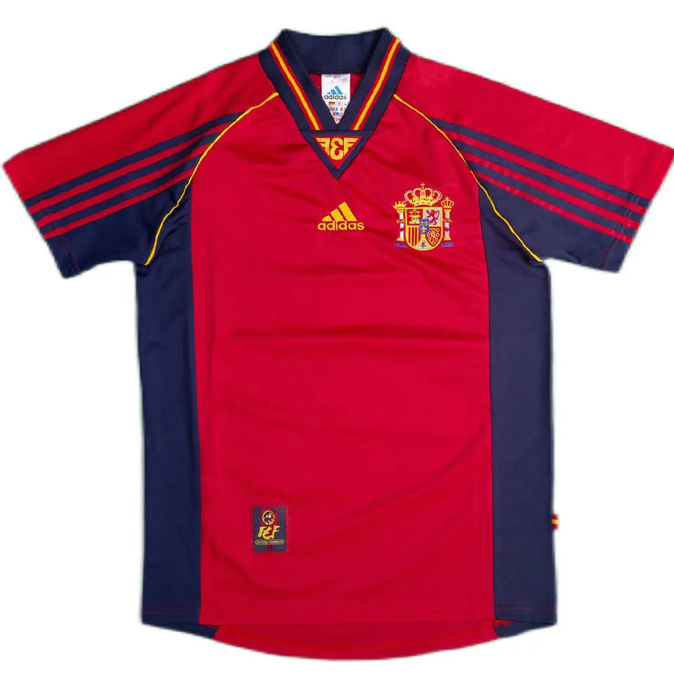 1998 Spain Home Red Retro Soccer Jersey Front