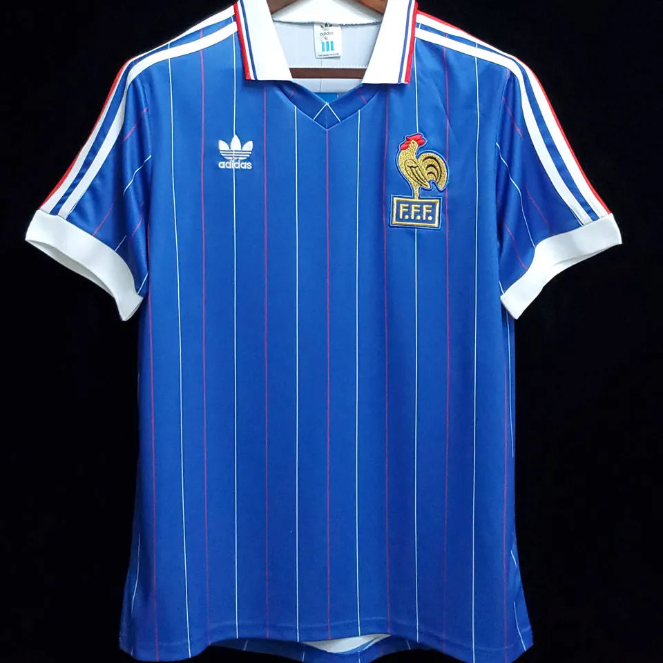 1982 France Home Blue Retro Soccer Jersey Back