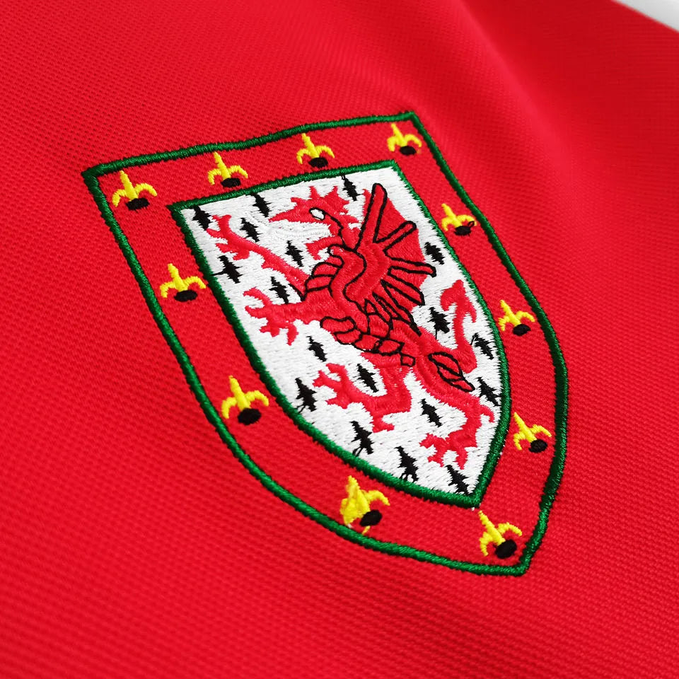 1982 Wales Home Red Retro Soccer Jersey Detail 3