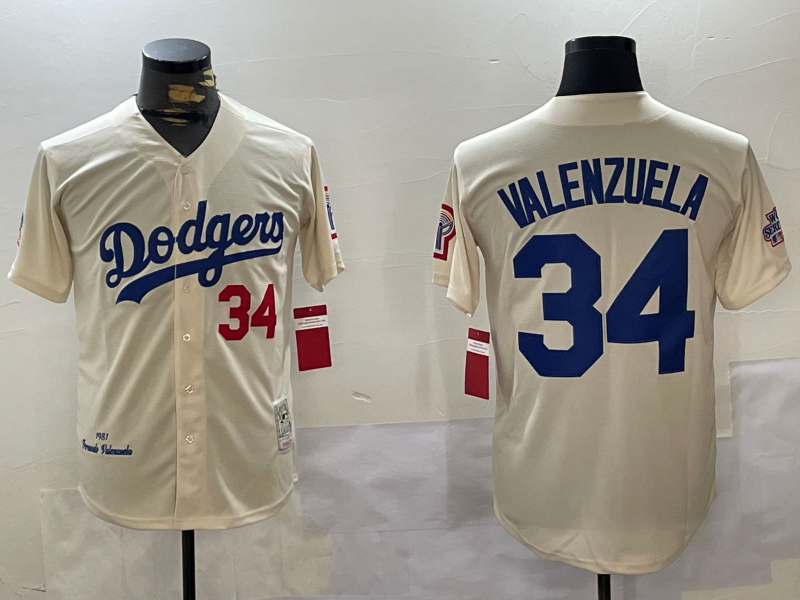 Men's Los Angeles Dodgers Fernando Valenzuela #34 Cream 1981 World Series Baseball Jerseys