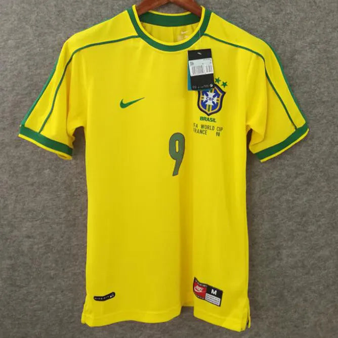 Ronaldo # 9 Brazil Home Retro Soccer Jersey 1998 ★★ Detail 1