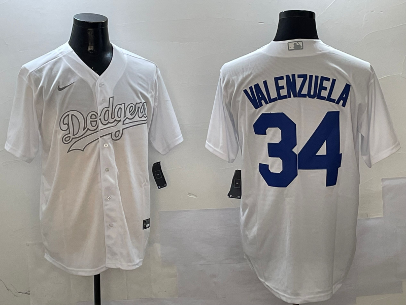 Men's Los Angeles Dodgers Fernando Valenzuela #34 White Game Jerseys