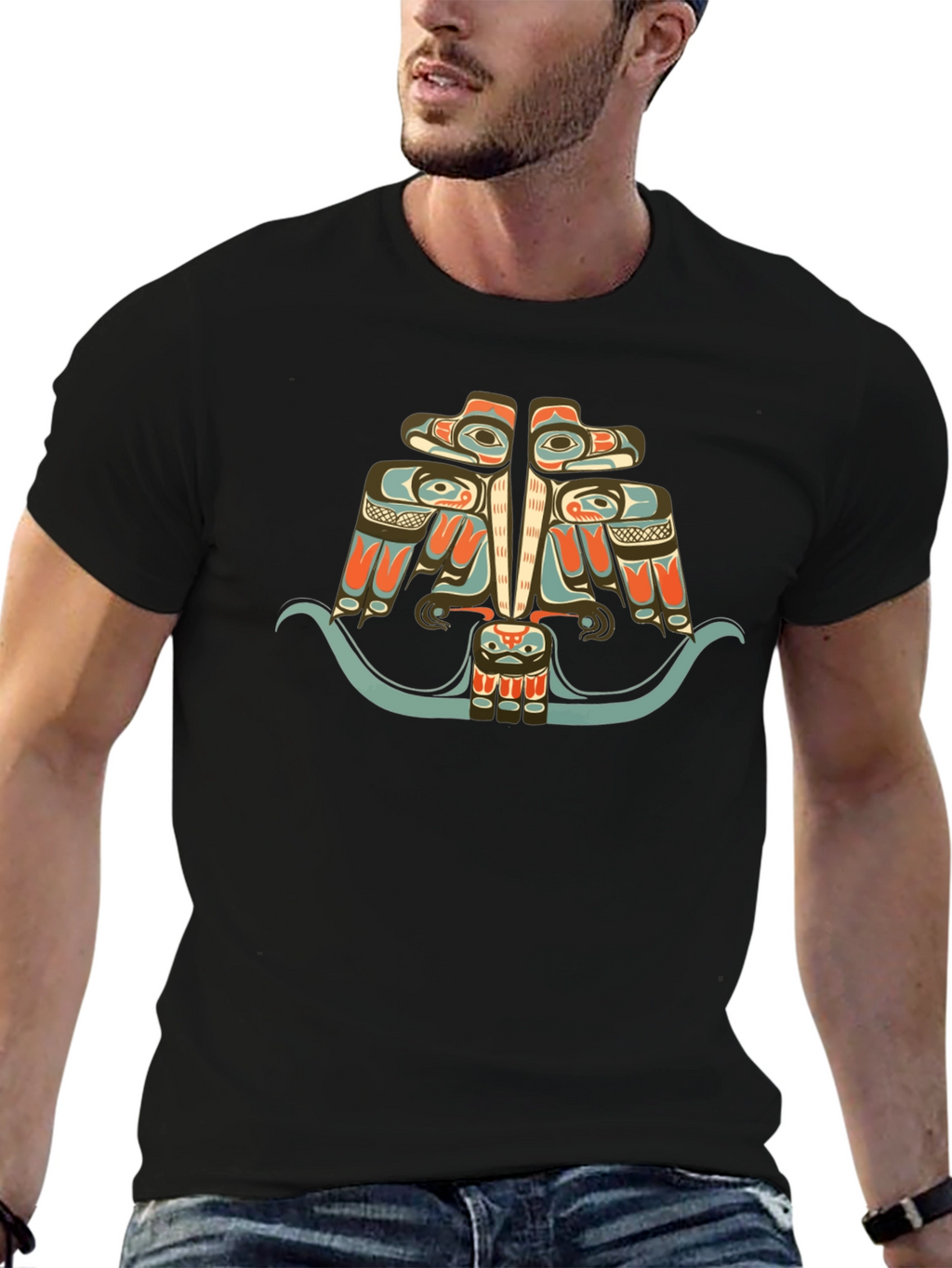 Tribal Art Eagle Graphic Tee - Black
