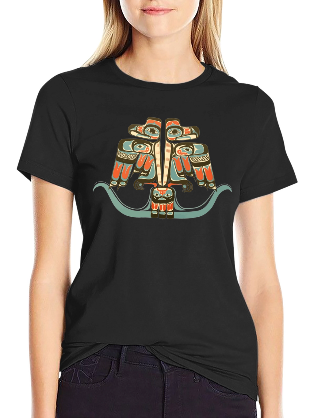Tribal Art Eagle Graphic Tee - Black