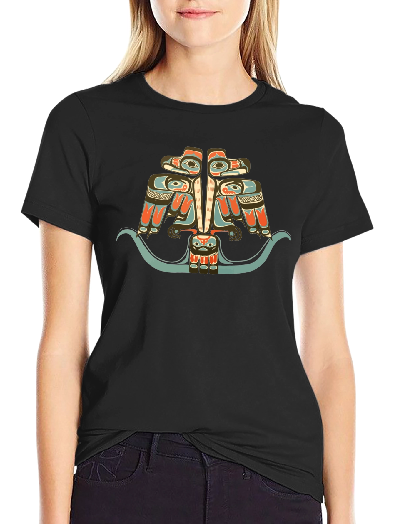 Tribal Art Eagle Graphic Tee - Black