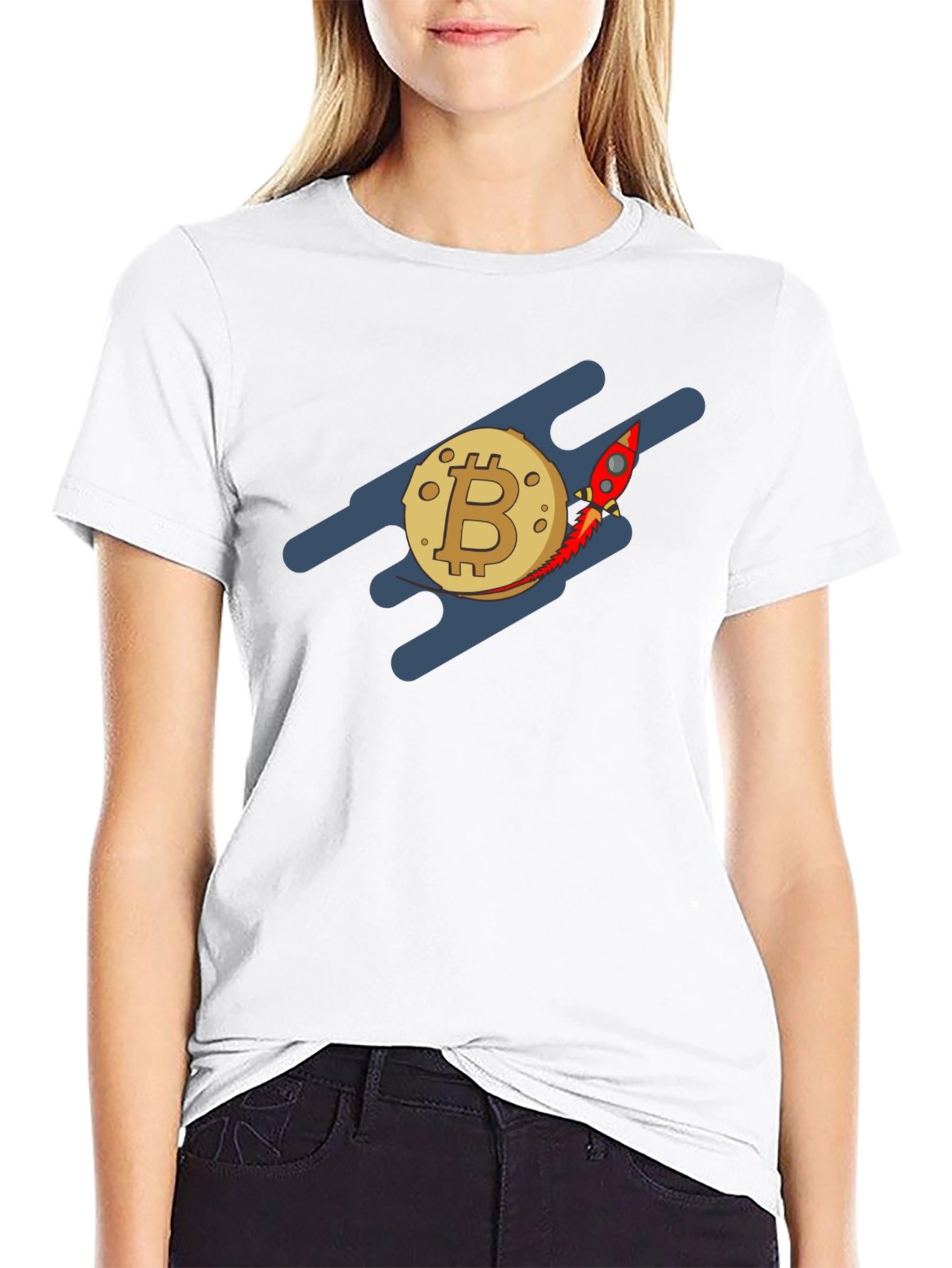 Bitcoin Rocket to the Moon Black T-Shirt