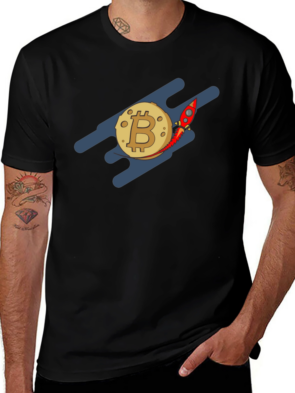 Bitcoin Rocket to the Moon Black T-Shirt