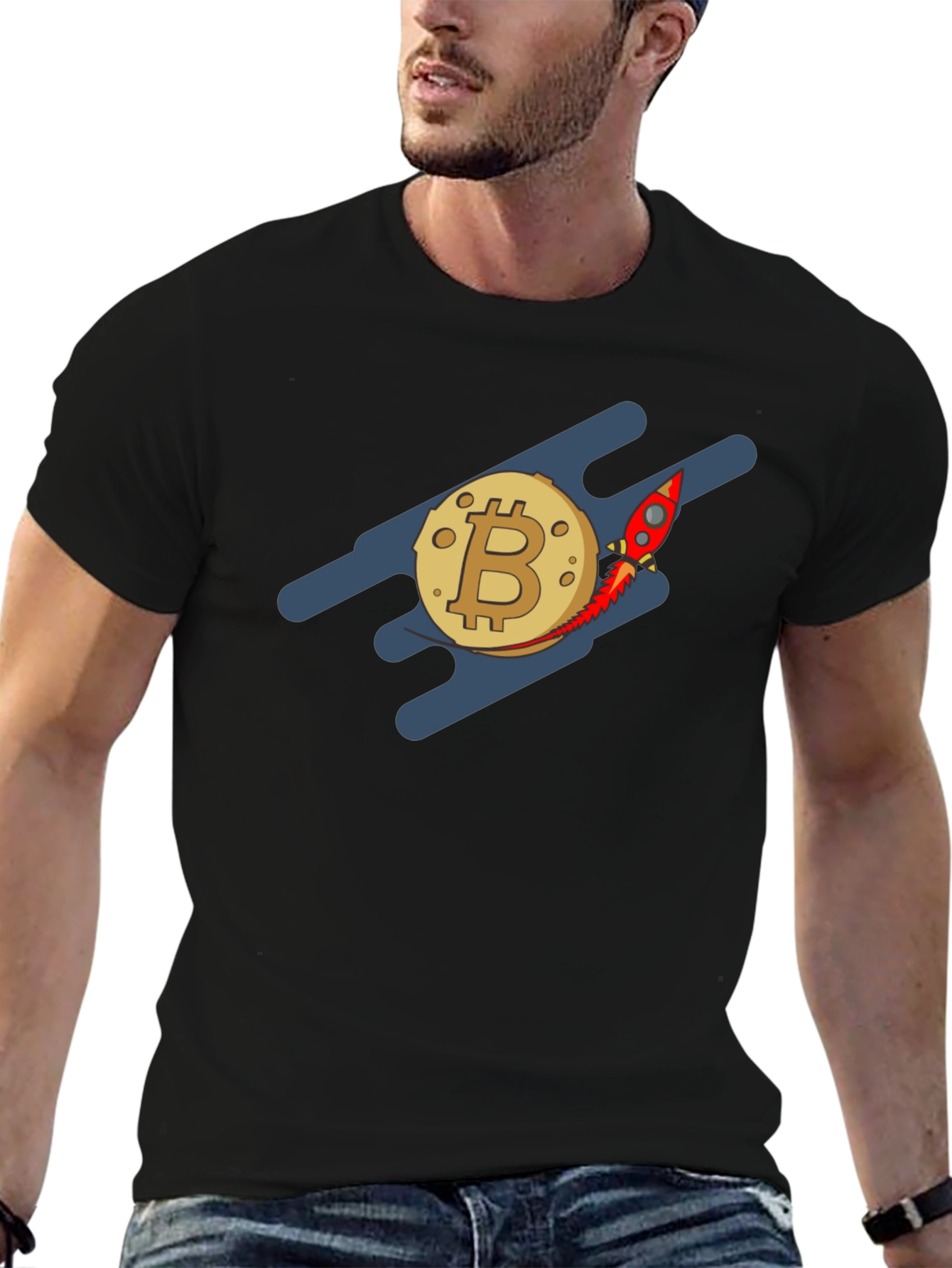 Bitcoin Rocket to the Moon Black T-Shirt