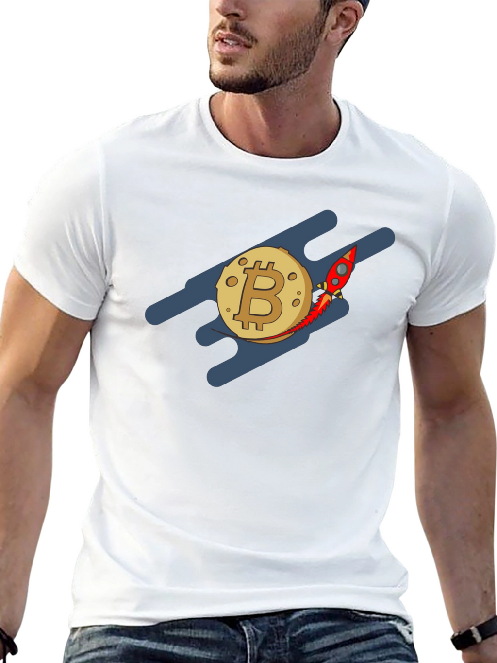 Bitcoin Rocket to the Moon Black T-Shirt