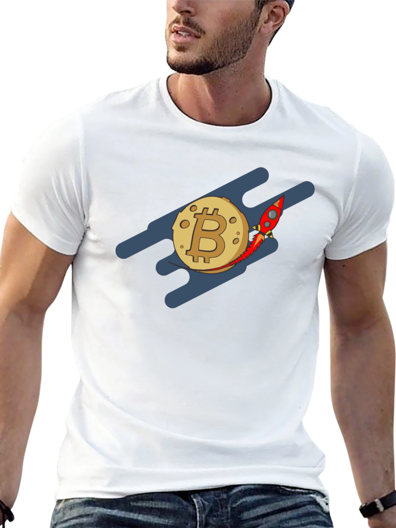 Bitcoin Rocket to the Moon Black T-Shirt