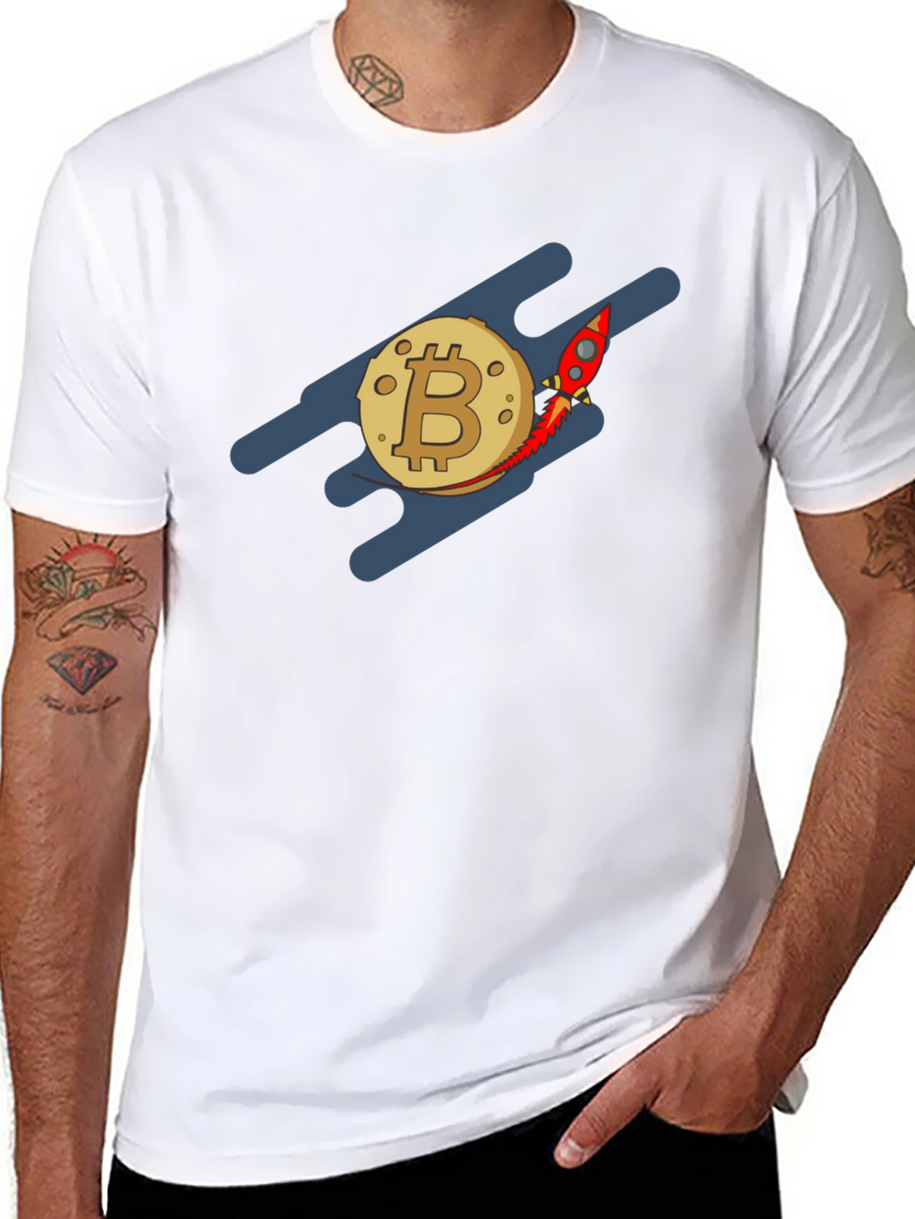 Bitcoin Rocket to the Moon Black T-Shirt