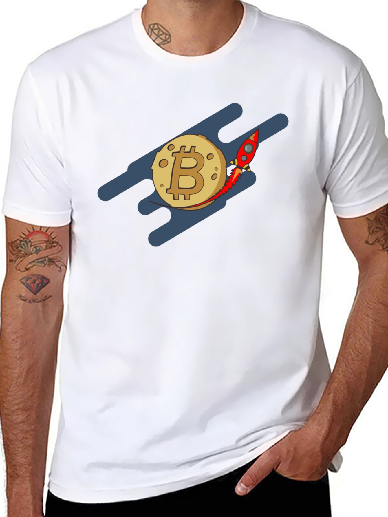 Bitcoin Rocket to the Moon Black T-Shirt