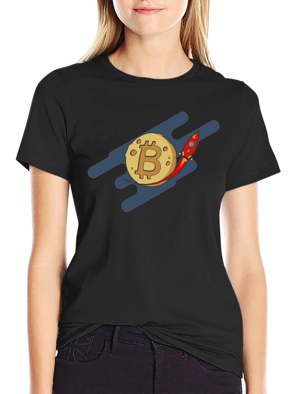 Bitcoin Rocket to the Moon Black T-Shirt