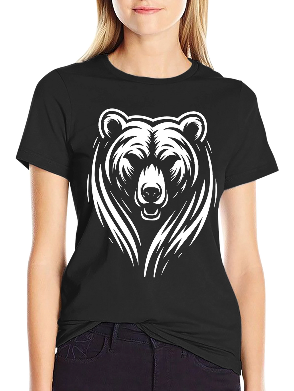 Bold Bear Graphic Tee - Black Cotton T-Shirt
