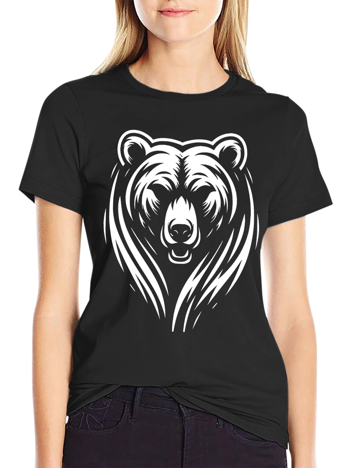 Bold Bear Graphic Tee - Black Cotton T-Shirt