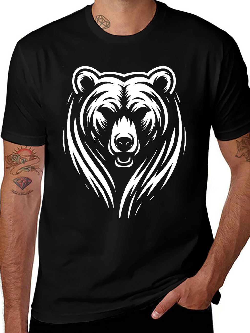 Bold Bear Graphic Tee - Black Cotton T-Shirt