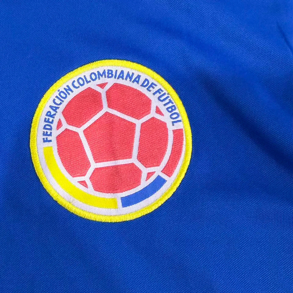 1998 Colombia Away Blue Retro Soccer Jersey Detail 2