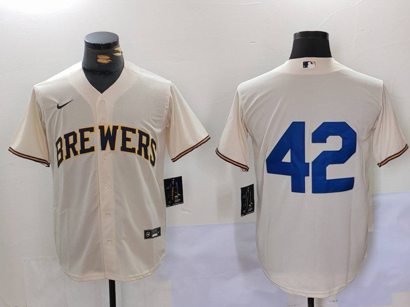 Men's Milwaukee Brewers #42 Cream 2024 Jackie Robinson Day Home Limited Jerseys