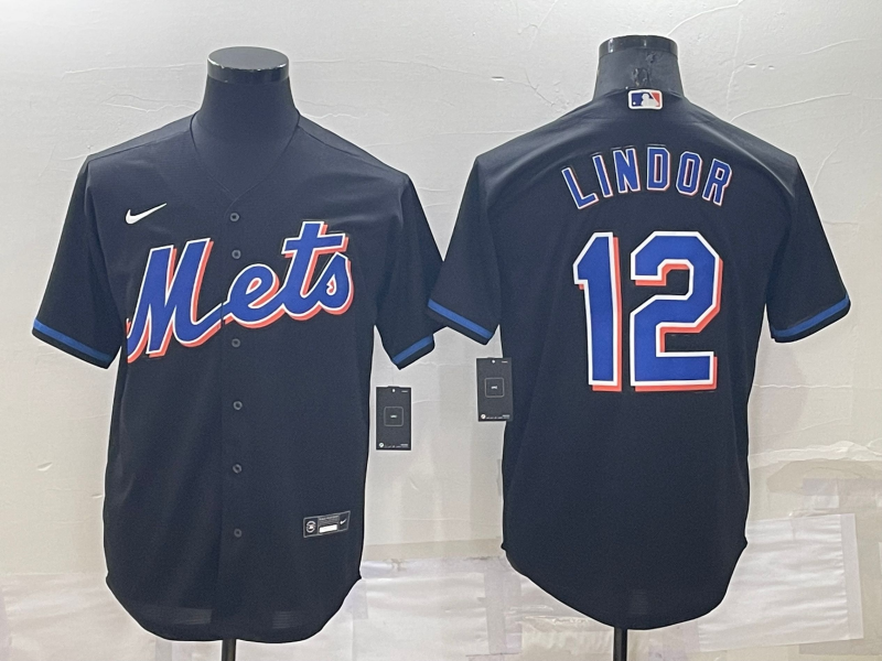 Men's New York Mets Francisco Lindor #12 Black Replica Baseball Jerseys