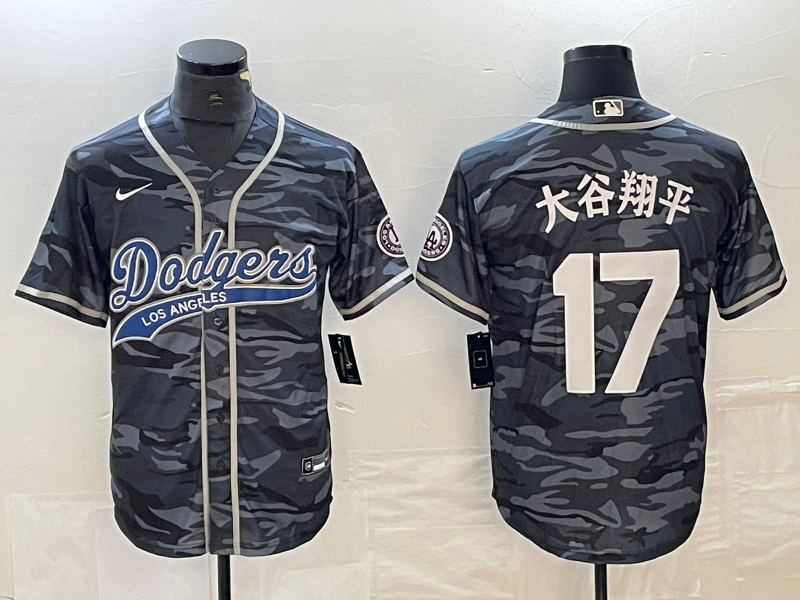 Men's Los Angeles Dodgers Shohei Ohtani #17 Grey Camouflage Game Jerseys Joint Edition