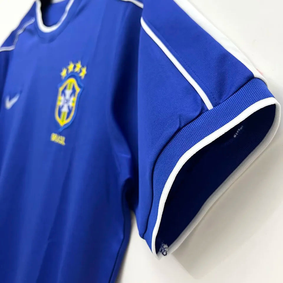 1998 Brazil Away Blue Retro Soccer Jersey Detail 3