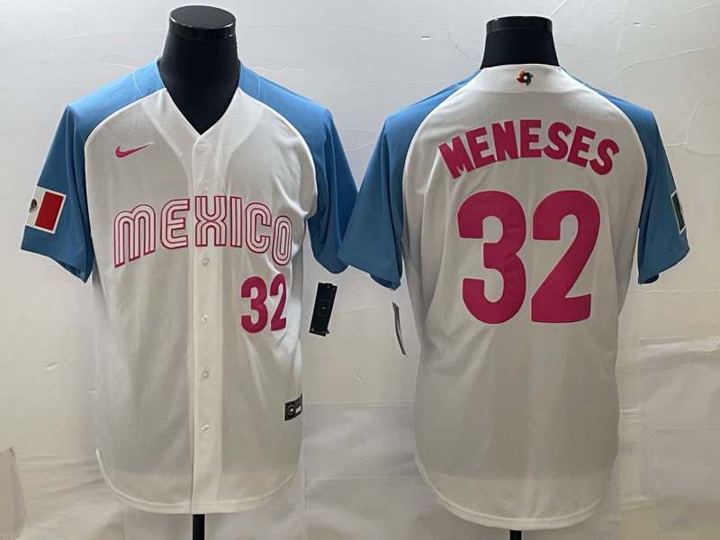 Men's 2023 World Baseball Classic #32 Joey Meneses Mexico White Jerseys